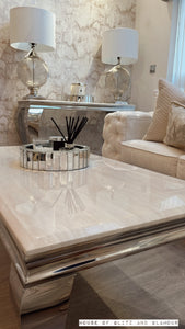 Louis Cream Marble & Chrome Coffee Table 120cm x 60cm x 42cm