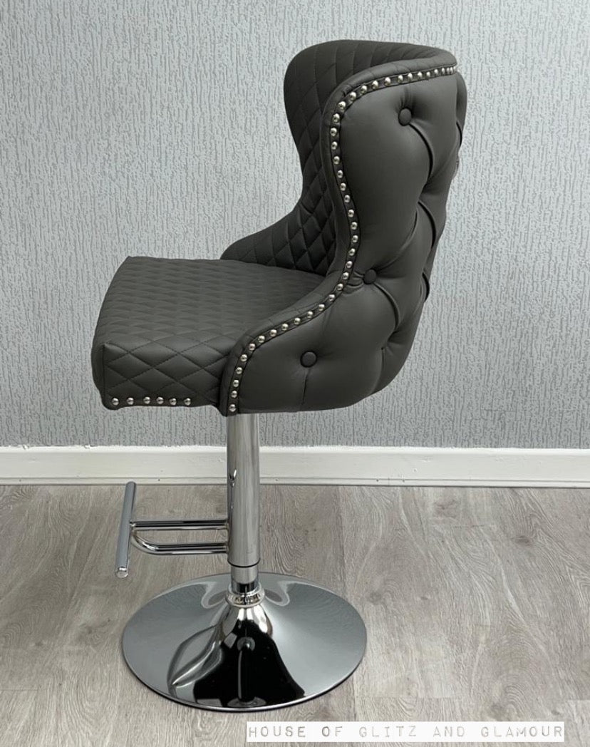 Valentina Grey PU Lion Knocker Bar Stool