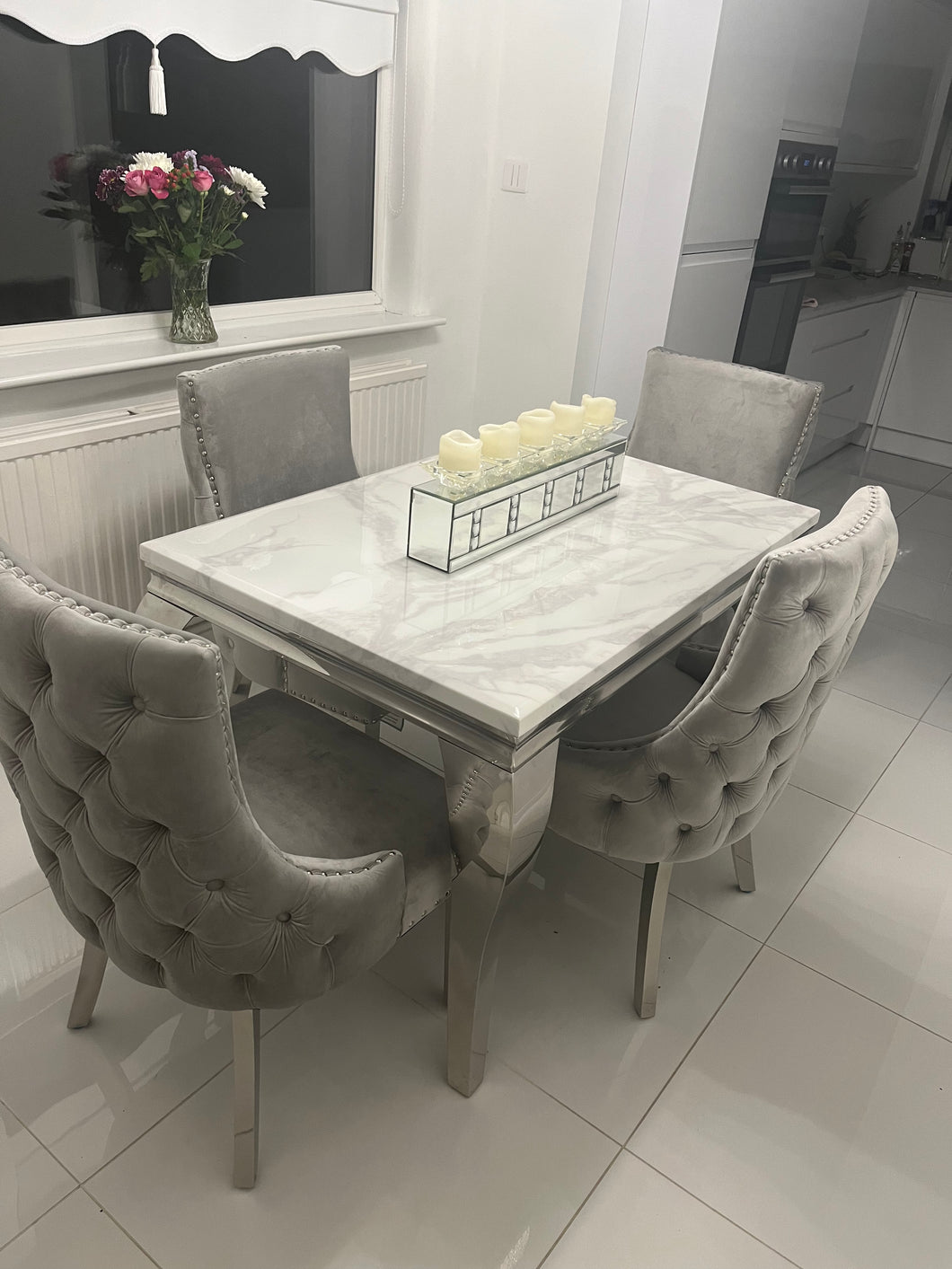 1.2m Louis White Marble & Stainless Steel Dining Table