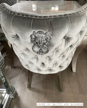 Load image into Gallery viewer, Valentina Brushed Silver Velvet Lion Knocker Dining Chair