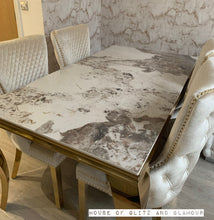 Load image into Gallery viewer, Louis Cream Dining Table With Gold Legs And Pandora Marble Top