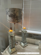 Load image into Gallery viewer, 2 x Crushed Diamond Crystal Mirror &amp; Glass Candle Holder