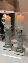 Load image into Gallery viewer, 2 x Crushed Diamond Crystal Mirror &amp; Glass Candle Holder