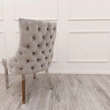 Load image into Gallery viewer, Bentley Light Grey Velvet Studded Back Chrome Leg Dining Chair