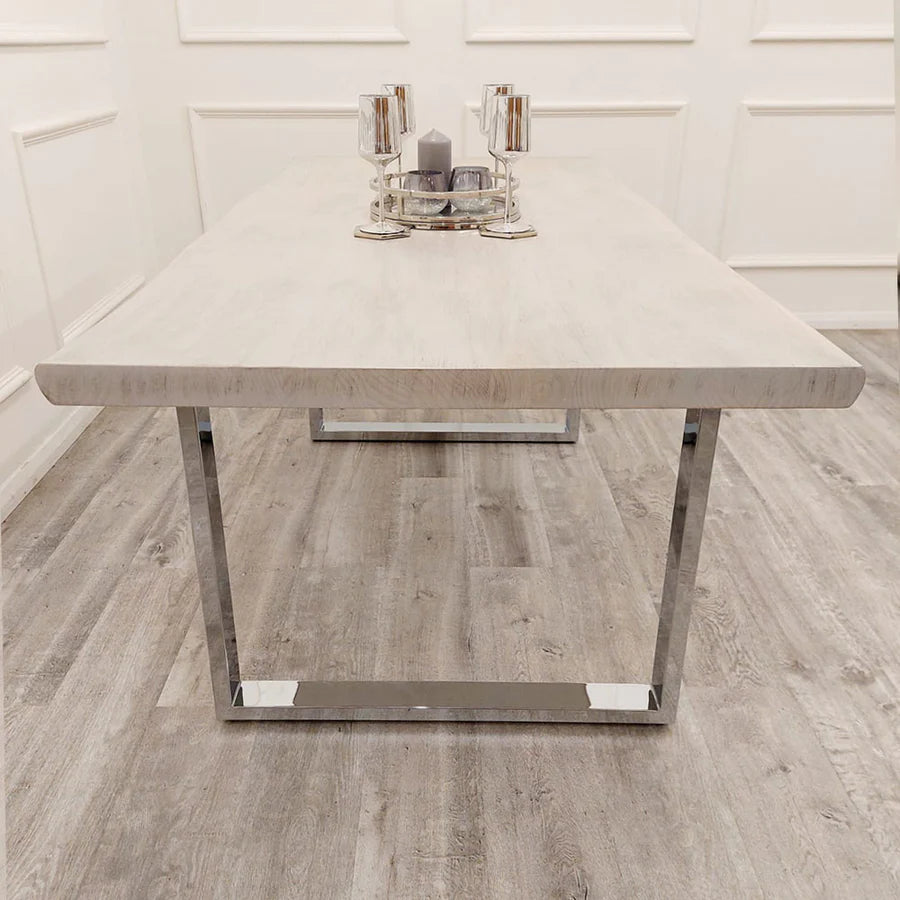 Halo 1.8 Dining Table Solid Light Pine wood with Chrome Metal Legs