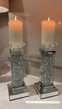 Load image into Gallery viewer, 2 x Crushed Diamond Crystal Mirror &amp; Glass Candle Holder
