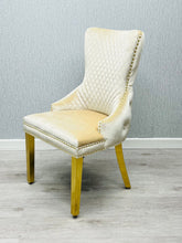 Load image into Gallery viewer, Giselle Cream Gold Velvet Ring Knocker Dining Chair