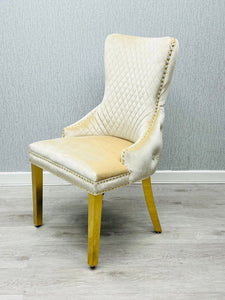 Giselle Cream Gold Velvet Ring Knocker Dining Chair