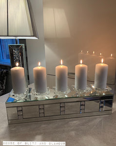 Silver Mirror Crystal 5 Piece Candle Holder