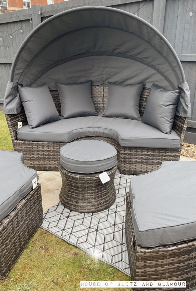 Mykonos Rattan Day Bed Sun Lounger & Table Set