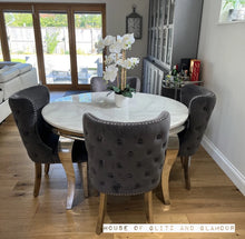 Load image into Gallery viewer, 1.3m Louis Round White Marble &amp; Stainless Steel Dining Table
