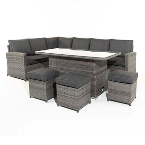 Mayfair Rattan Garden Set With Corner Sofa, Rising Coffee To Dining Table & 3 Stools