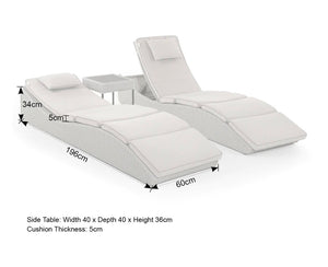 Kensington Set of 2 Sun Loungers with Side Table in Grey Rattan