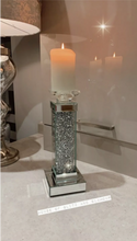 Load image into Gallery viewer, 2 x Crushed Diamond Crystal Mirror &amp; Glass Candle Holder