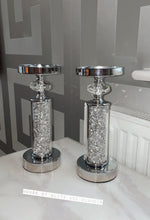 Load image into Gallery viewer, 2 x Crushed Diamond Crystal Pillar Candle Holders