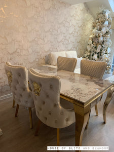 Louis Cream Dining Table With Gold Legs And Pandora Marble Top