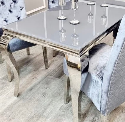 Louis Grey Glass Top Dining Table 120cm x 90cm