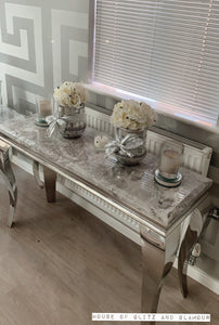 Louis Silver Marble & Stainless Steel Console Table 140cm x 40cm x 75cm