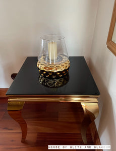 Louis Gold Lamp/Side Table with Black Glass Top (60cm x 60cm)