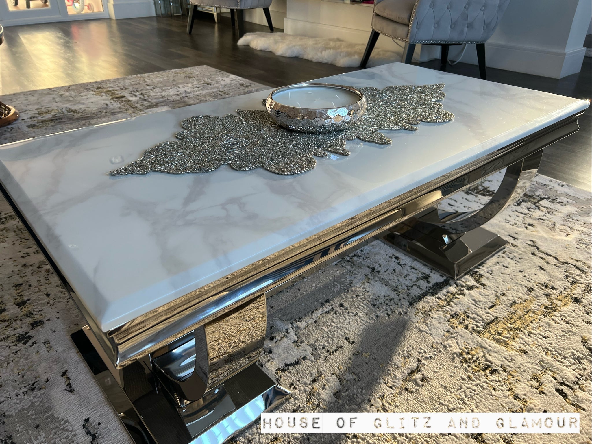 Arianna White Marble Stainless Steel Circular Base Coffee Table