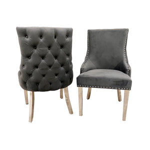 Bentley Dark Grey Velvet Studded Back Chrome Leg Dining Chair