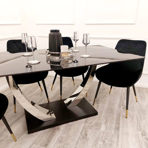 Jupiter 1.6 Chrome Dining Table with Black Sintered Stone Top