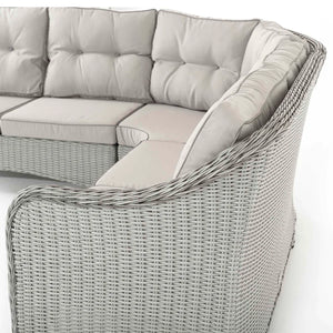 Kensington Grey Rattan Corner Sofa Garden Set With Rising Coffee To Dining Table