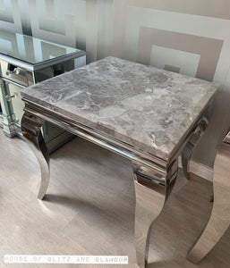 Louis Silver Marble & Stainless Steel Lamp / Side Table