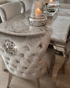 Louis 1.6m Grey Marble Dining Table + 6 Tufted  Winged Knocker Back Chairs