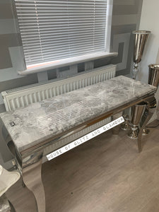 Louis Silver Marble & Stainless Steel Console Table 140cm x 40cm x 75cm