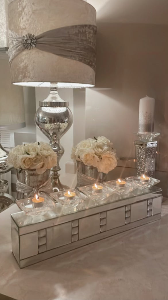 Silver Mirror Crystal 5 Piece Candle Holder