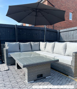 Miami Corner Rattan Sofa Dining Set In Grey