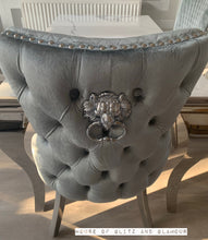 Load image into Gallery viewer, Giselle Grey Silver Lion Knocker Dining Chair