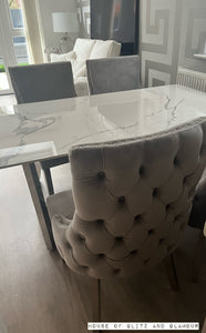 Bentley Light Grey Velvet Studded Back Chrome Leg Dining Chair