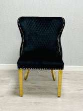 Load image into Gallery viewer, Valentina Black &amp; Gold Velvet Ring Knocker Dining Chair