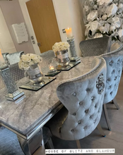 Load image into Gallery viewer, Louis 1.6m Grey Marble Dining Table + 6 Tufted  Winged Knocker Back Chairs