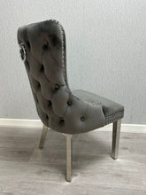 Load image into Gallery viewer, Giselle Dark Grey &amp; Chrome Velvet Ring Knocker Dining Chair