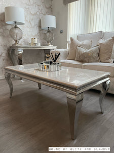 Louis Cream Marble & Chrome Coffee Table 120cm x 60cm x 42cm