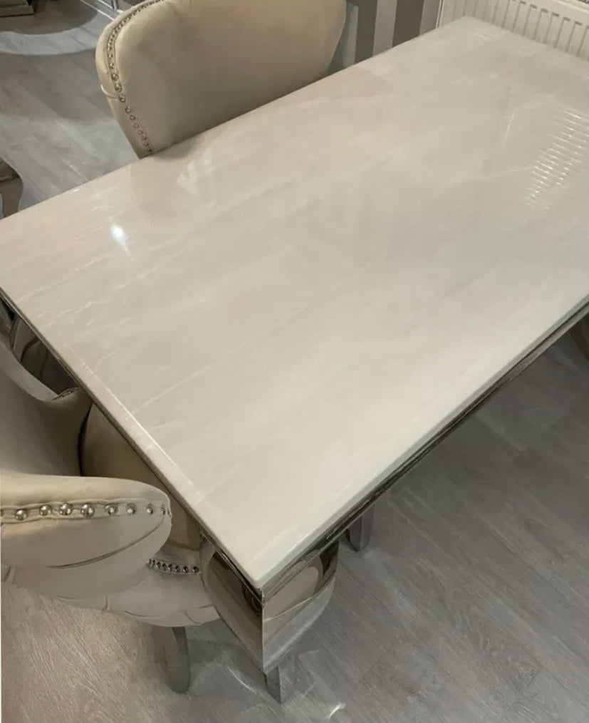 Louis Cream Marble & Chrome / Stainless Steel Dining Table