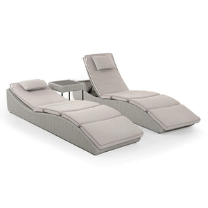 Kensington Set of 2 Sun Loungers with Side Table in Grey Rattan
