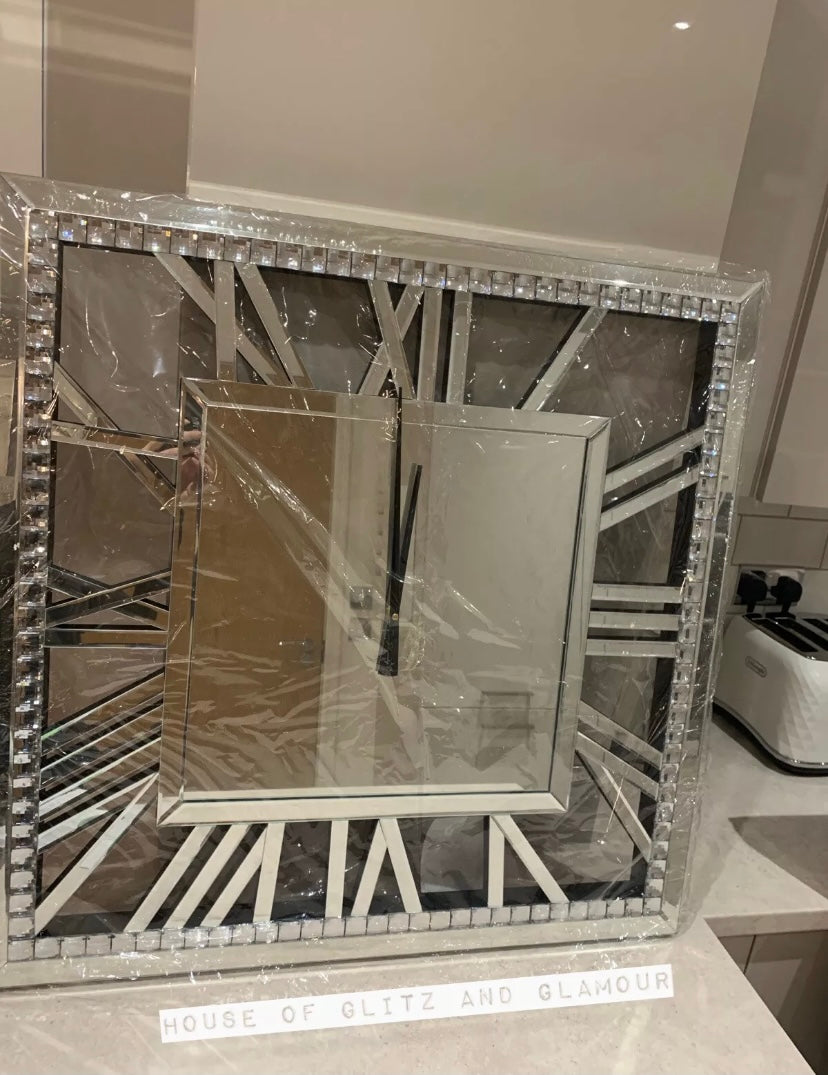 Mirror Crystal Square Wall Clock