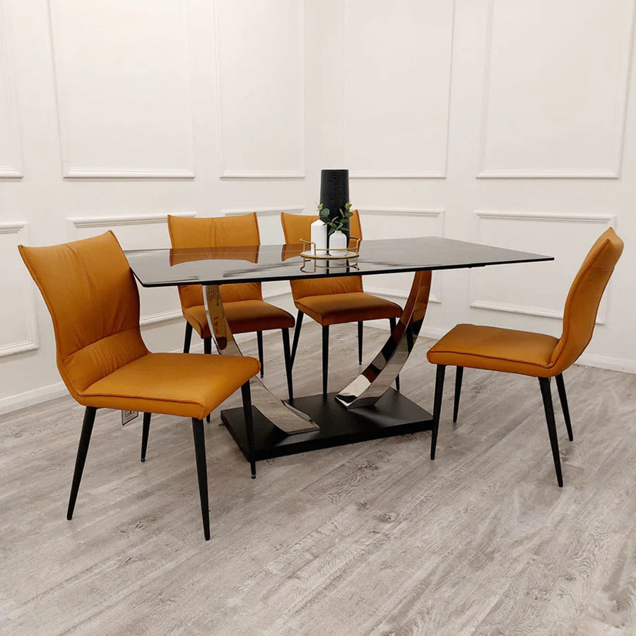 Jupiter 1.6 Chrome Dining Table with Black Sintered Stone Top