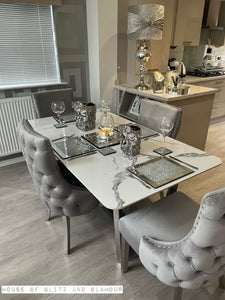 Luca 1.6 Ice White & Grey Dining Table Set With 4 Bentley Dining Chairs
