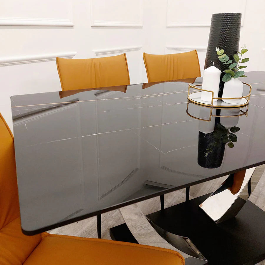 Jupiter 1.6 Chrome Dining Table with Black Sintered Stone Top
