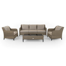 Load image into Gallery viewer, Camden 3 Seater Sofa with 2 Armchairs and Coffee Table in Brown Rattan