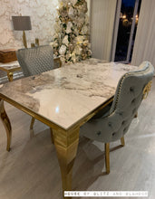 Load image into Gallery viewer, Louis Cream Dining Table With Gold Legs And Pandora Marble Top