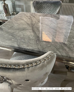 Louis Grey Square 1m x 1m Marble & Stainless Steel Dining Table