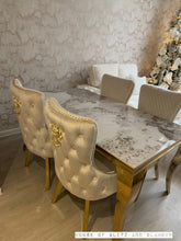 Load image into Gallery viewer, Louis Cream &amp; Gold Pandora Dining Table With Gold Legs Sintered  Top + 4 Cream Giselle Dining Chairs