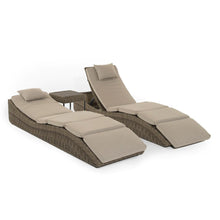 Load image into Gallery viewer, Kensington Set of 2 Sun Loungers with Side Table in Brown Rattan