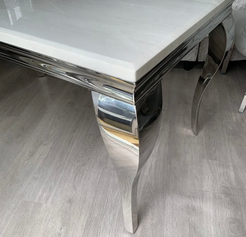 Louis Cream Marble & Chrome / Stainless Steel Dining Table